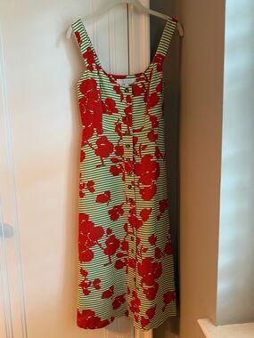 Hunter Bell Red Floral Striped Midi Dress